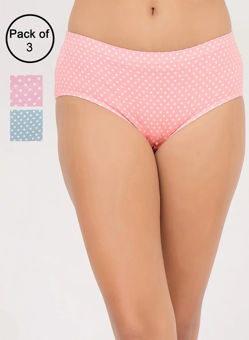 Clovia Pack of 3 Mid Waist Polka Print Hipster Panties with Inner Elastic - Cotton